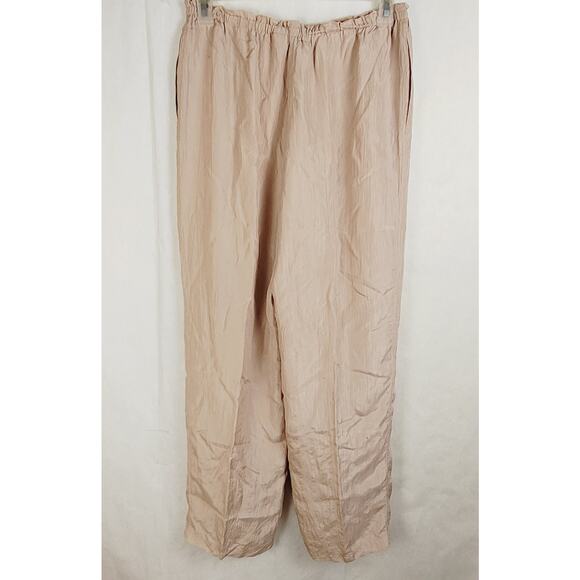 Via Seta beige silk pull on pants Size 12 pockets lined loungewear quiet luxury - Picture 2 of 9